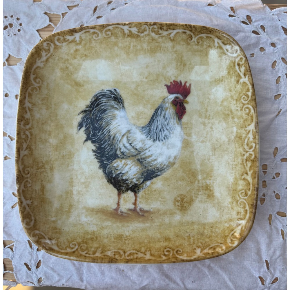 Rustic Rooster plate fine china square #1